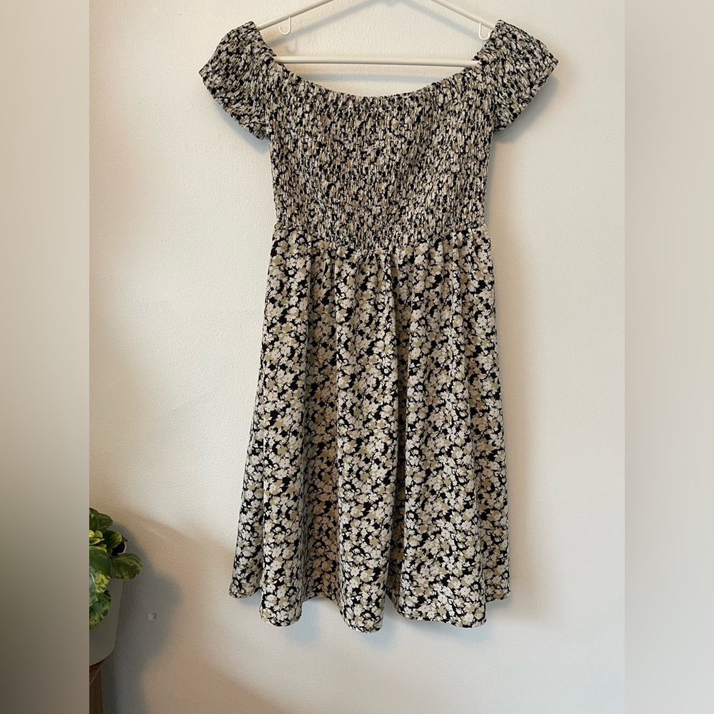 Floral Smocked Midi Dress | Cottagecore Boho Off-Shoulder Summer Sundress M